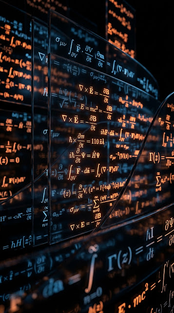 Glowing Mathematical and Physics Equations on Curved Glass Surfaces - Free mobile Wallpaper