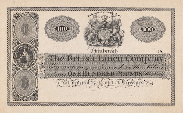 The British Linen Company Edinburgh one hundred pound note 1820 1829