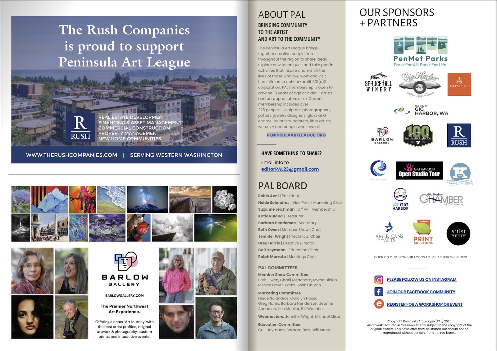 screenshot of sponsors, partners, and half page ads of PAL newsletter The Palette