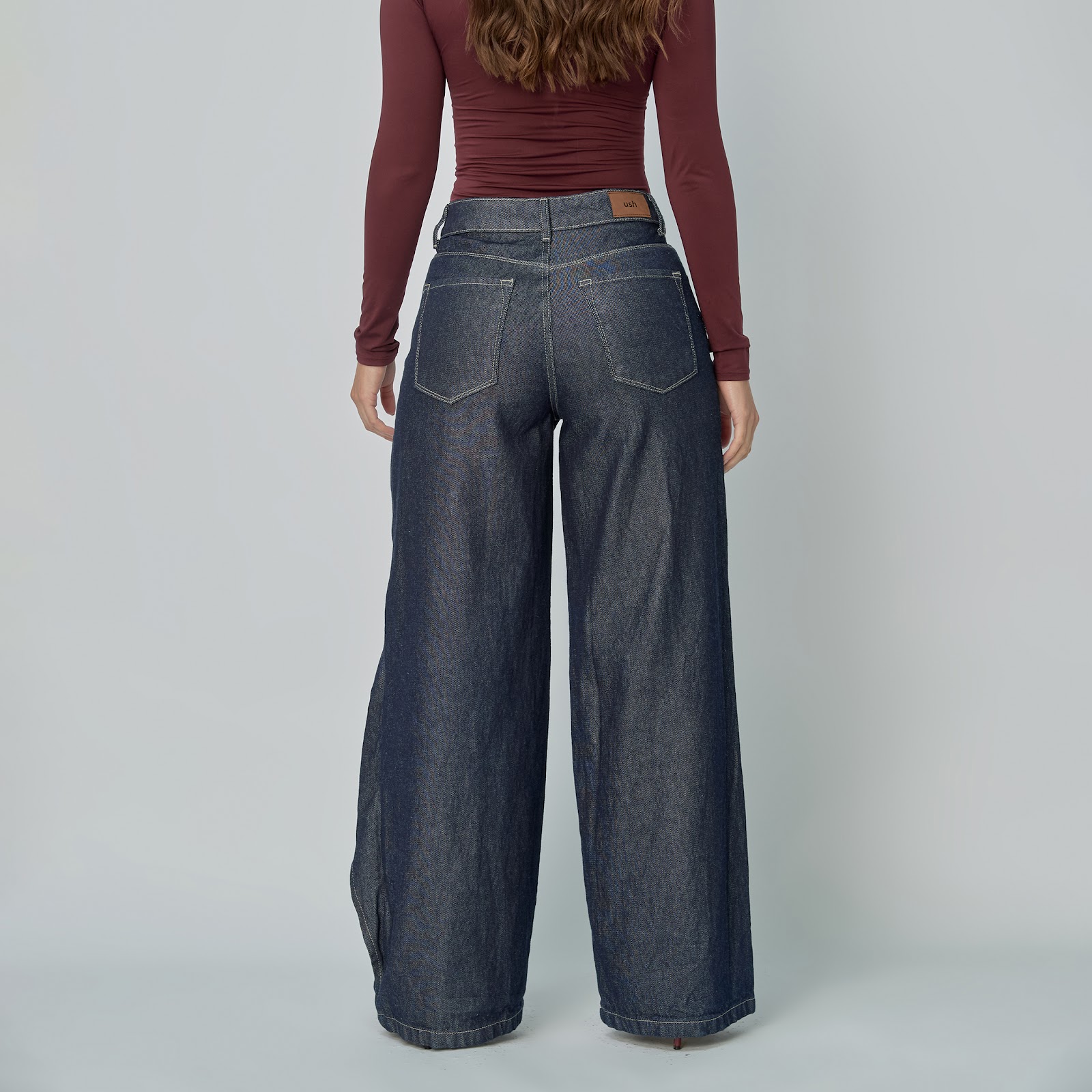 Jean dama Wide Leg tiro alto rígido, color Azul Raw - Vista 7