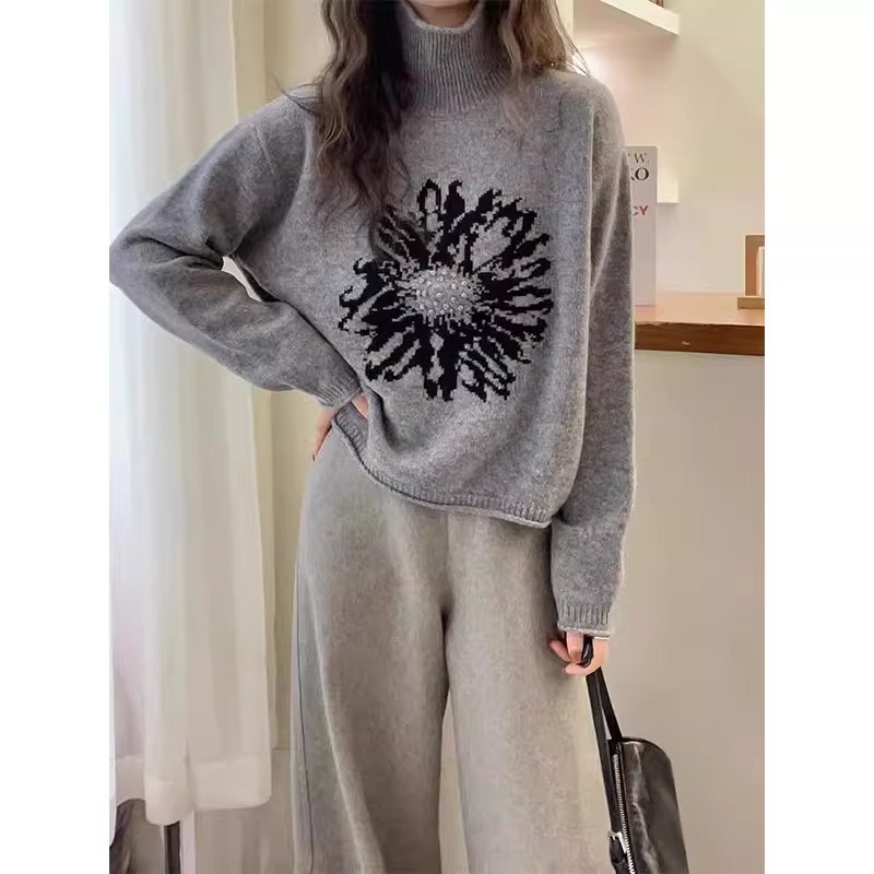 Women's turtleneck sweater, Jacquard pattern, loose