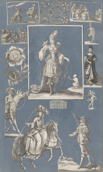 Collage of cut out prints pasted on blue paper Pl 03 1585
