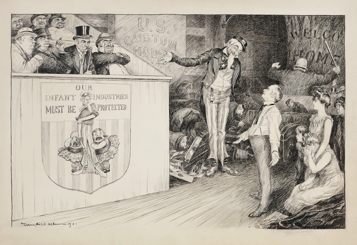 At the US Customs House a family pleads with Uncle Sam as officials go through t