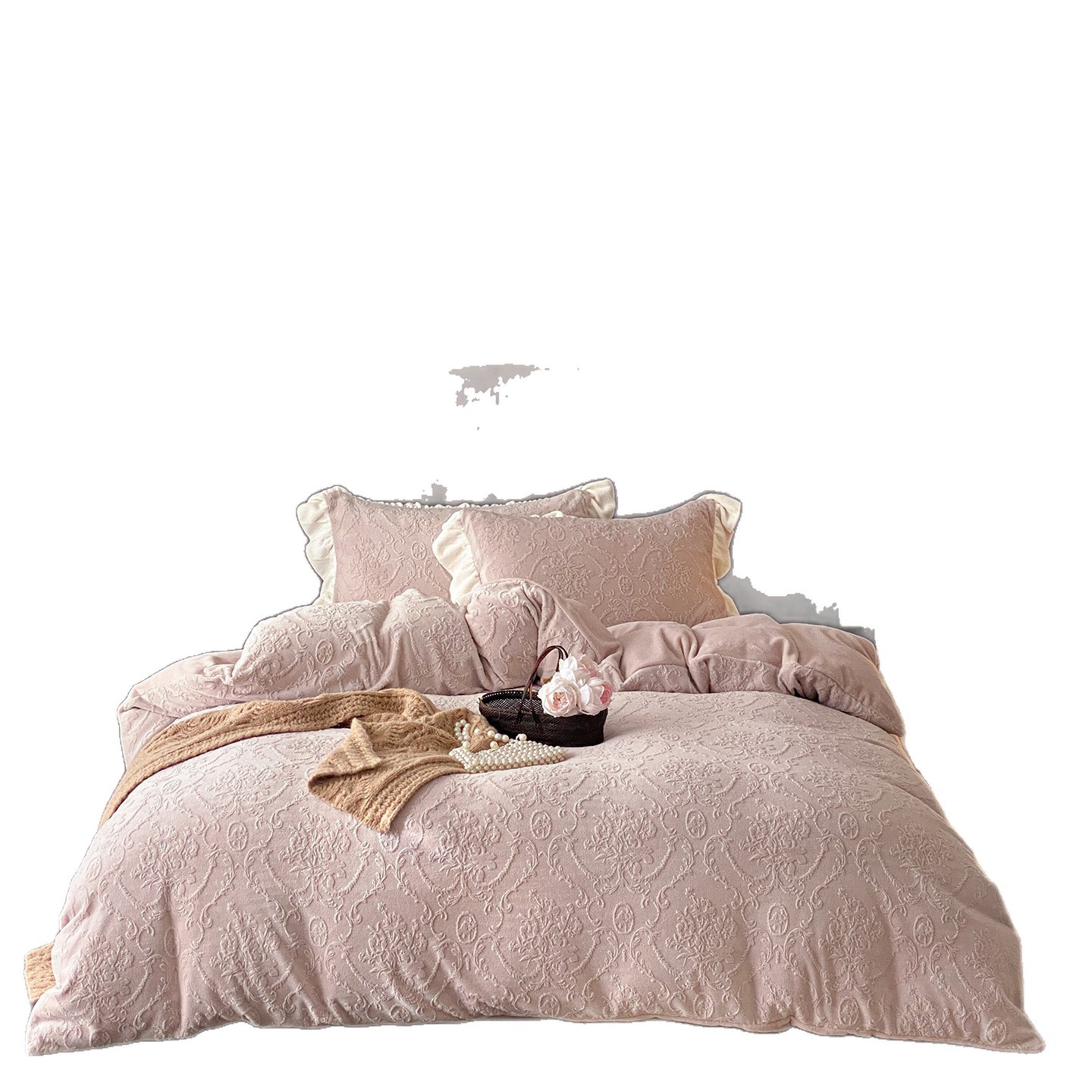 Milk Fiber Bedding Set with Floral Pattern, 4-Piece
