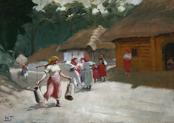 Talking on a rural road between 1905 and 1915