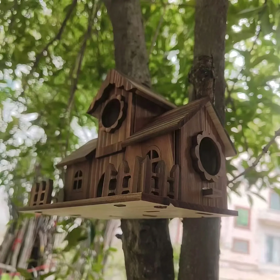 Solid wood birdhouse for the garden