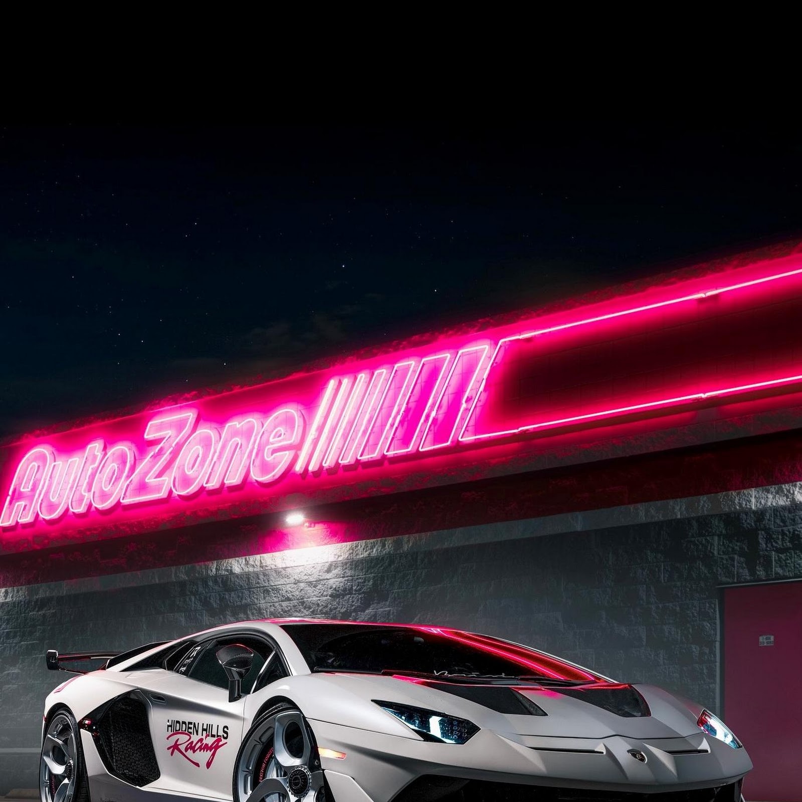 Download White Lamborghini Aventador Neon Night Full HD iPhone