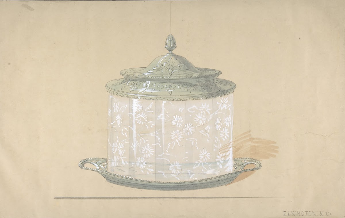 Design for a Glass Box with a Silver Base and Cover 182065