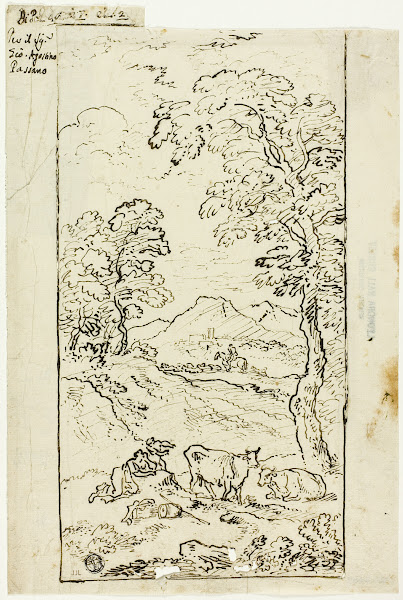 Hilly Landscape with Cows and Shepherds in Foreground
