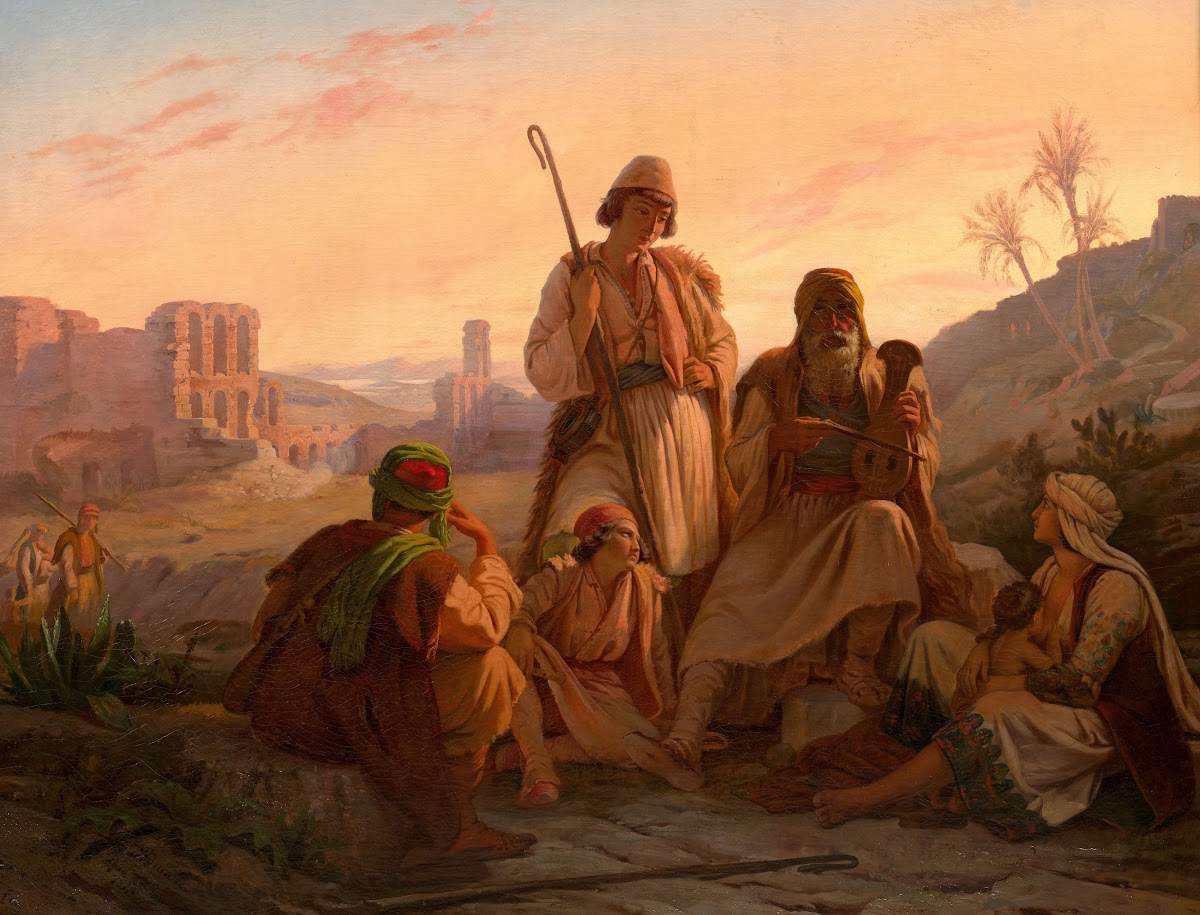 The evenings prayer Shepherds in the ruins of the theater of Herod Atticus at th