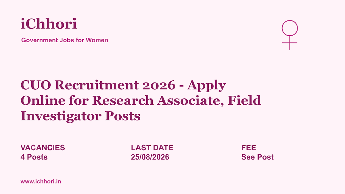 CUO Recruitment 2026 - Apply Online for Research Associate, Field Investigator Posts - iChhori
