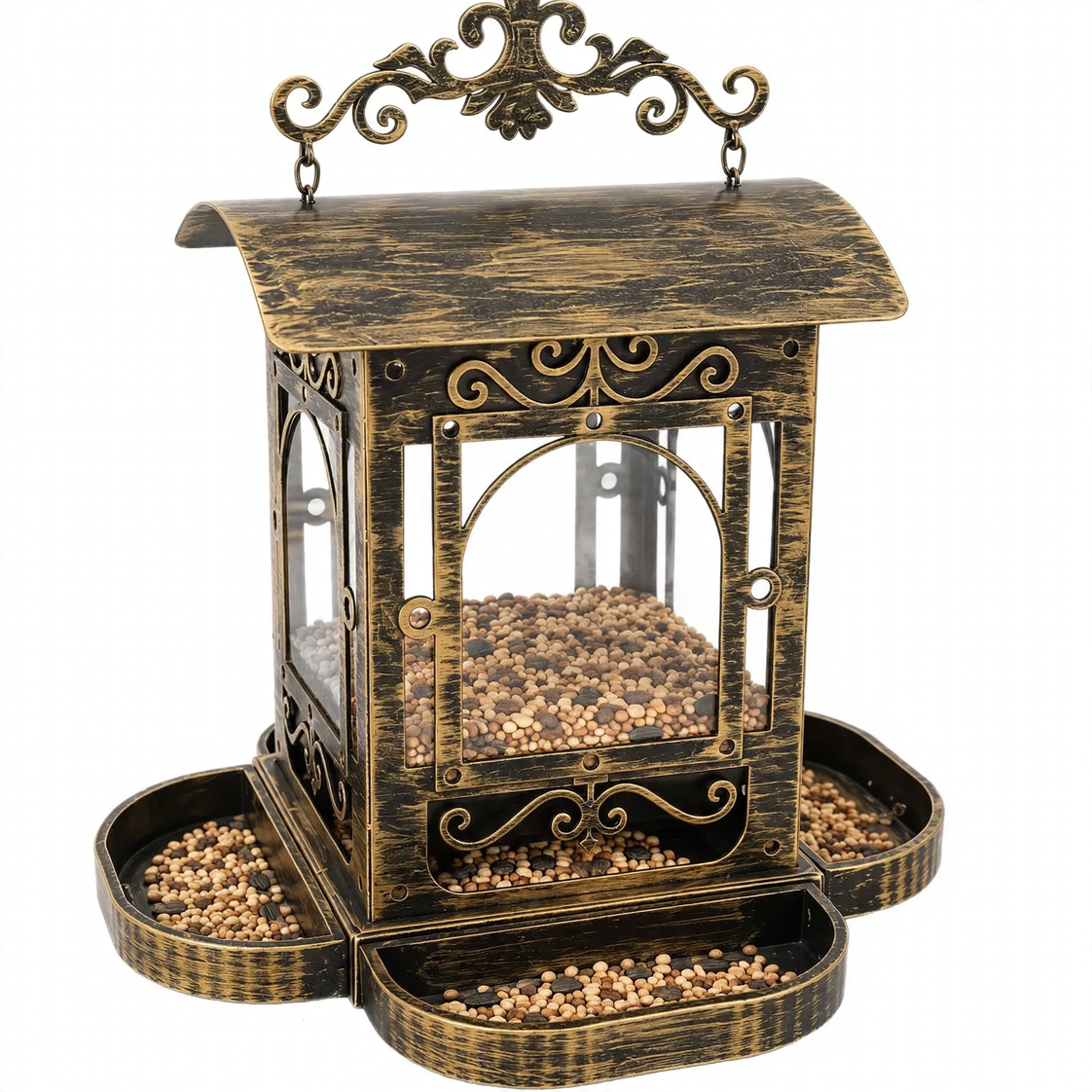 Bird feeder station in pavilion design made of iron