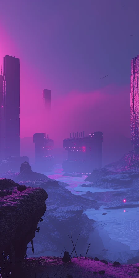 Ai Art, Mist, Purple, City, Moon 5K Phone Wallpaper