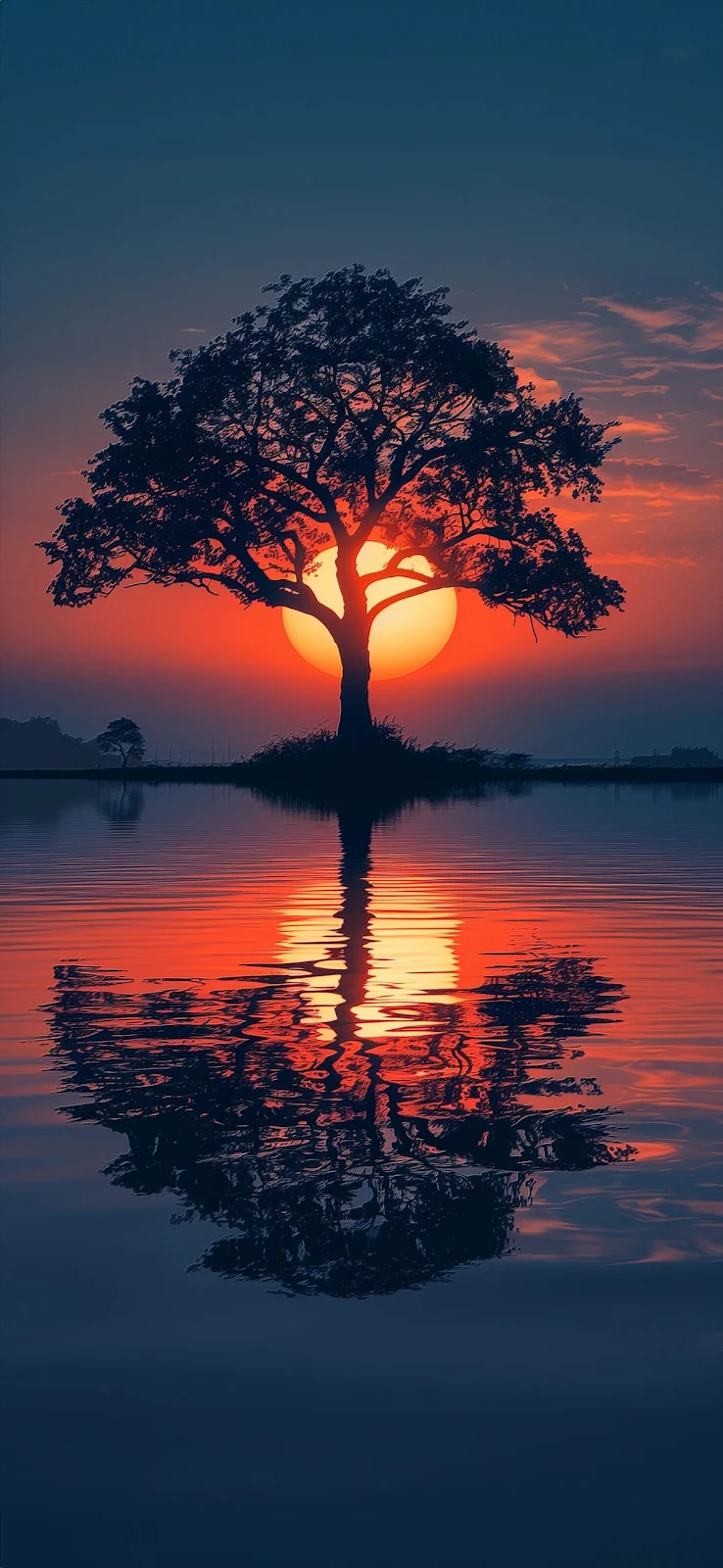 Lone Tree Sunset Water Reflection - Landscape Photography Full HD iPhone Wallpaper (1179x2556)