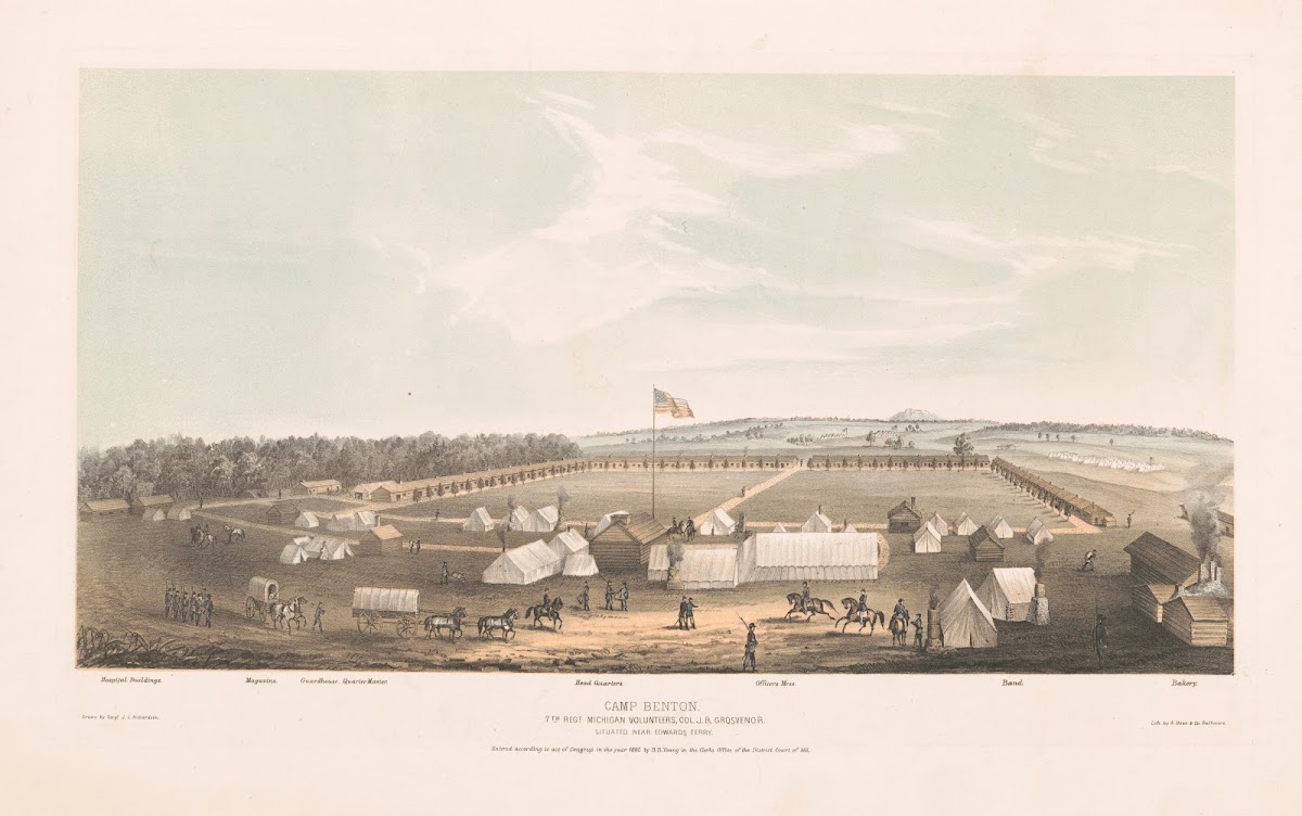 Camp Benton 7th Regt Michigan Volunteers Col JB Grosvenor situated near Edwards