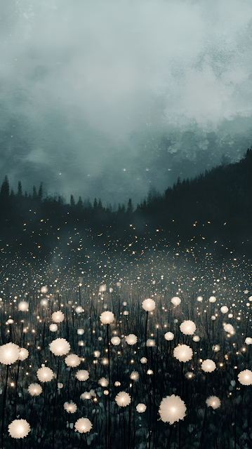 Ethereal Glowing Flowers Field Dark Fantasy Landscape Art - Free mobile Wallpaper