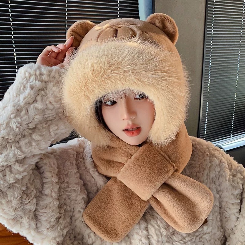 Plush set: Hooded beanie and scarf