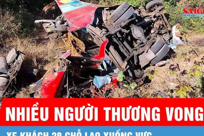 Hiện trường xe khách 28 chỗ lao xuống vực ven hồ Bàu Trắng - Báo Sài Gòn Giải Phóng