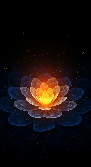 Abstract Macro of Glowing Orange and Blue Geometric Flower Petals - Free mobile Wallpaper