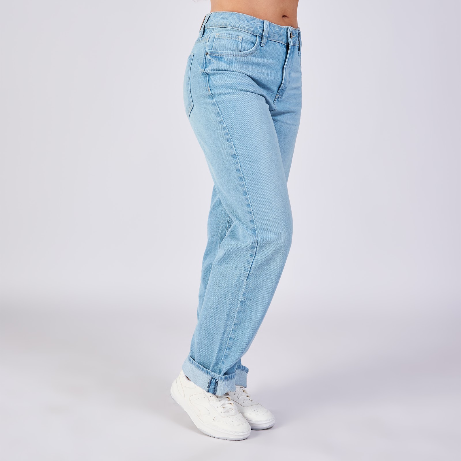Jean straight rígido tiro medio 100% algodón, color baby blue - Vista 3