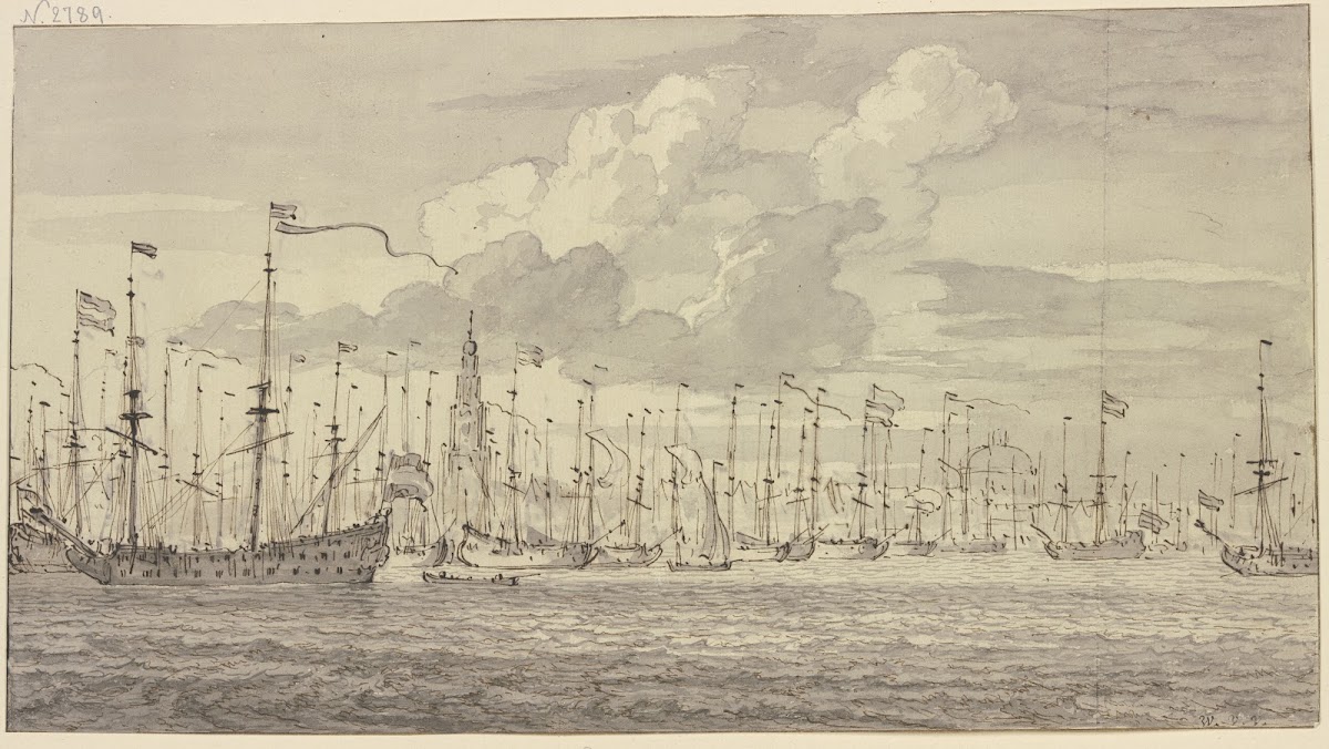 Eine in der Reihe liegende Flotte vor Amsterdam