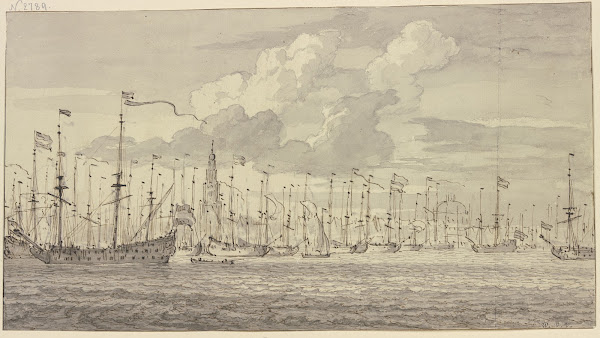 Eine in der Reihe liegende Flotte vor Amsterdam