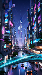 Neon Cyberpunk Cityscape with Futuristic Towers at Night