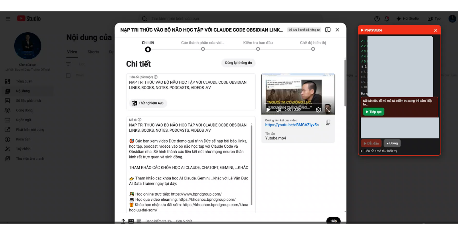 Post video YouTube tự động