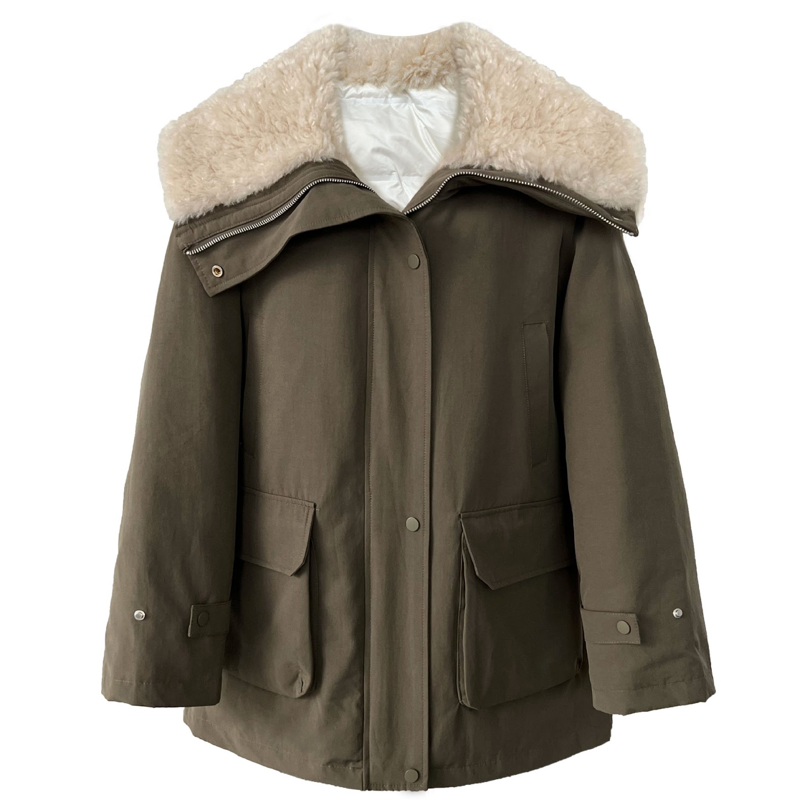 Parka down jacket with lamb fleece lining