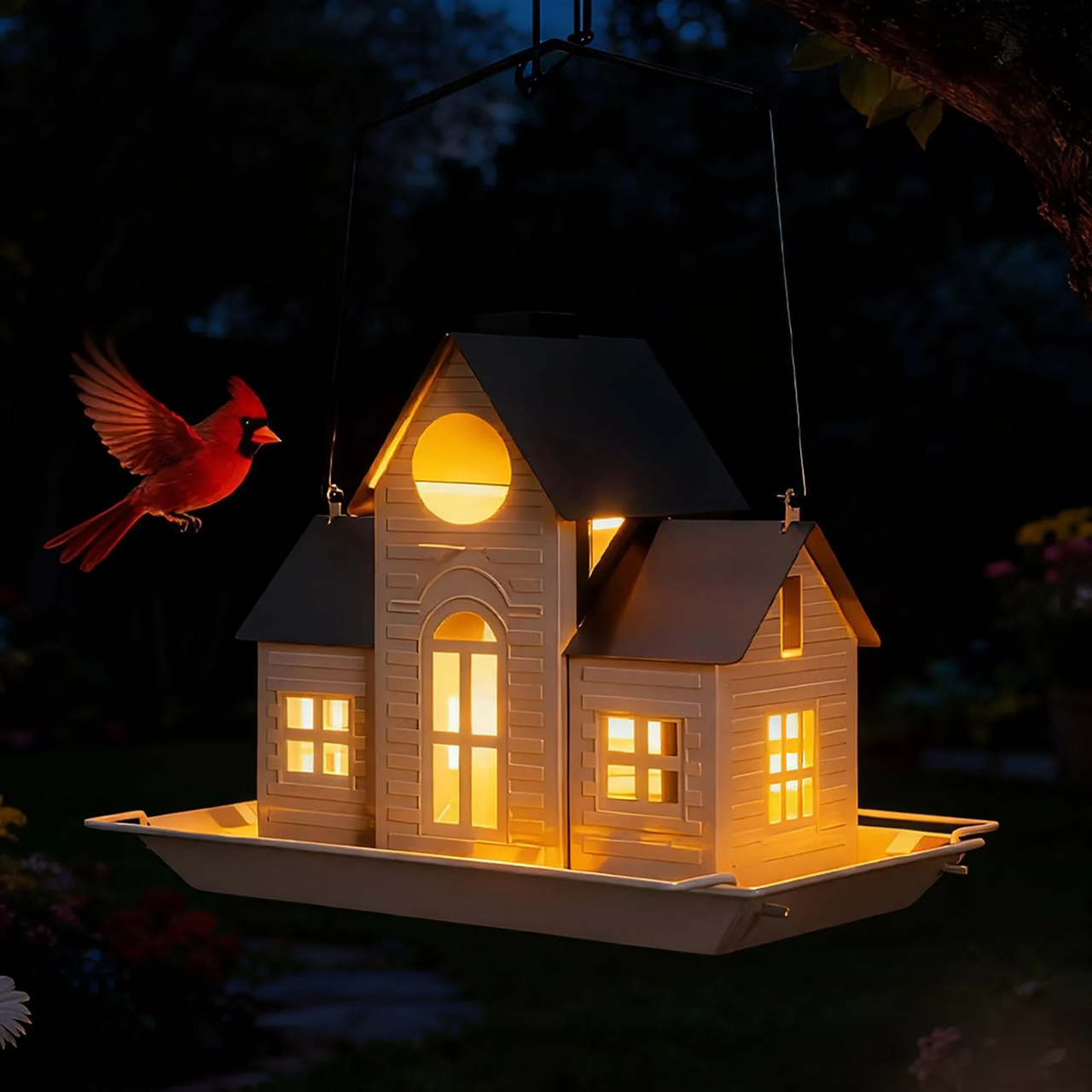Church-shaped metal birdhouse, solar option