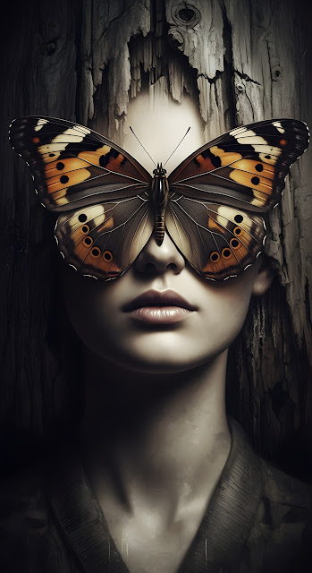 Surreal Portrait Woman Butterfly Mask Dark Aesthetic - Free mobile Wallpaper