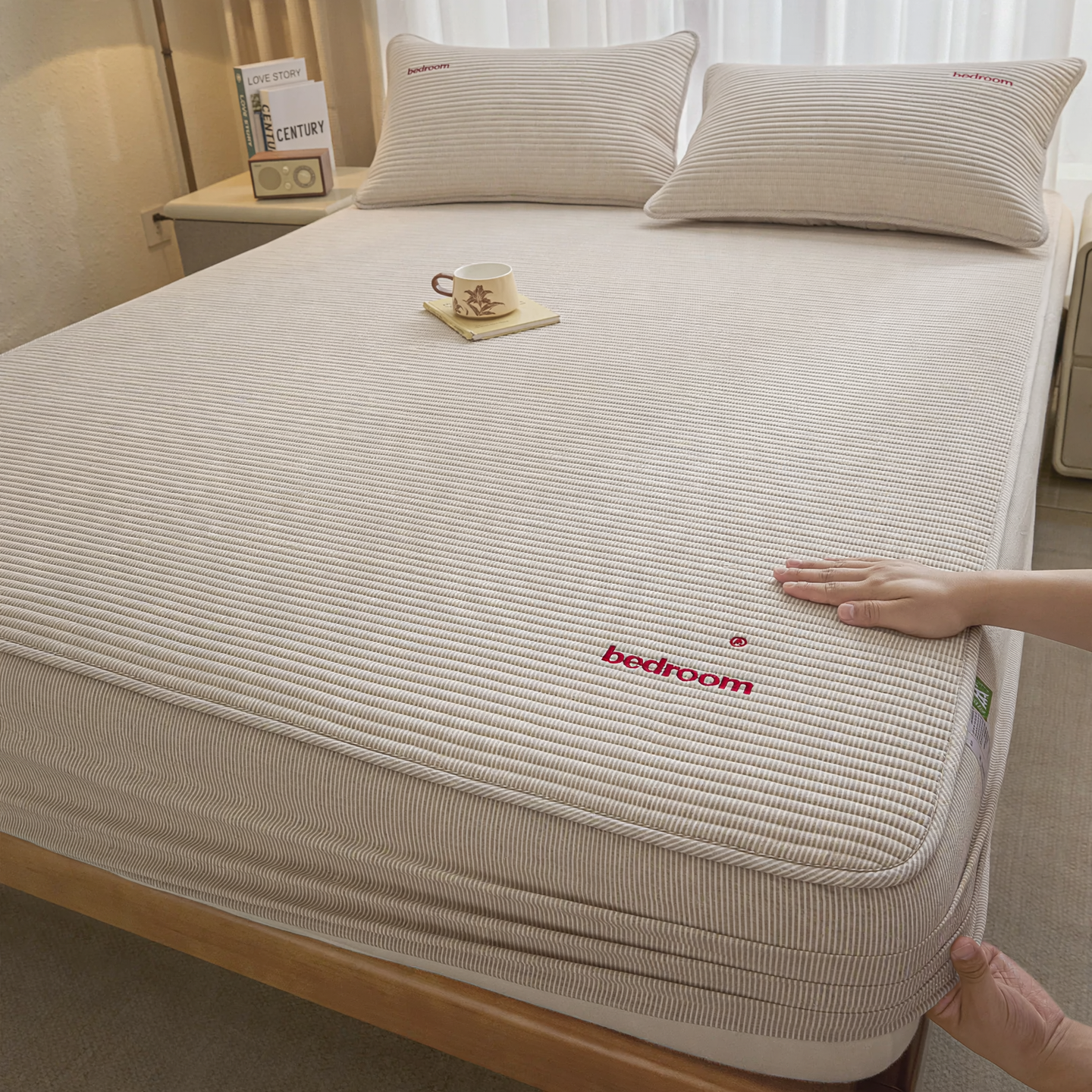 Cotton padded fitted sheet, 100% cotton