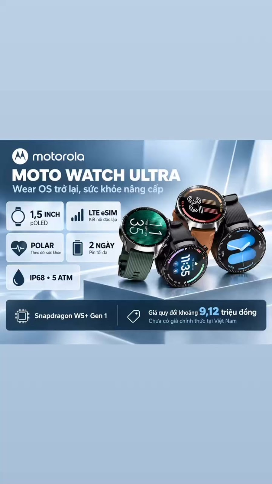 Moto Watch Ultra ra mắt với màn hình pOLED 1,5 inch, Wear OS 6, LTE eSIM và công nghệ sức khỏe Polar #MotoWatchUltra #Motorola #Polar #WearOS6 #Smartwatch #LTE #eSIM #GoogleGemini 