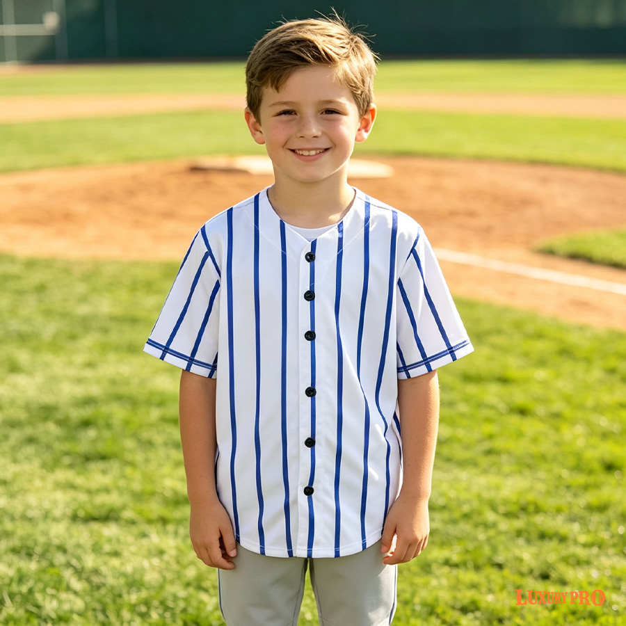 AOP MEG Baseball Pullover Children's Printed Trim - Black Button