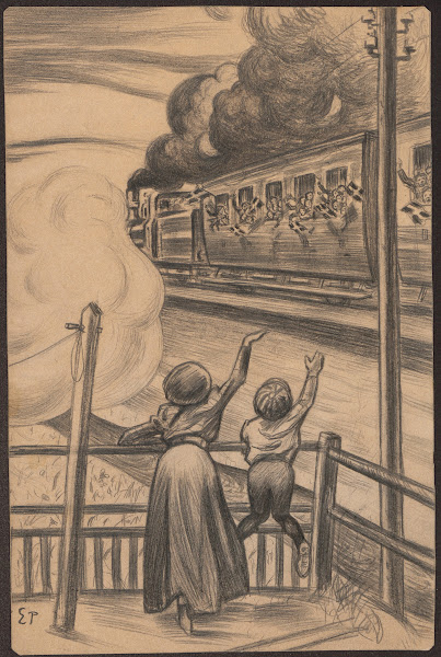 Children wave goodbye to people in Sckiltog who wave enthusiastically out of the