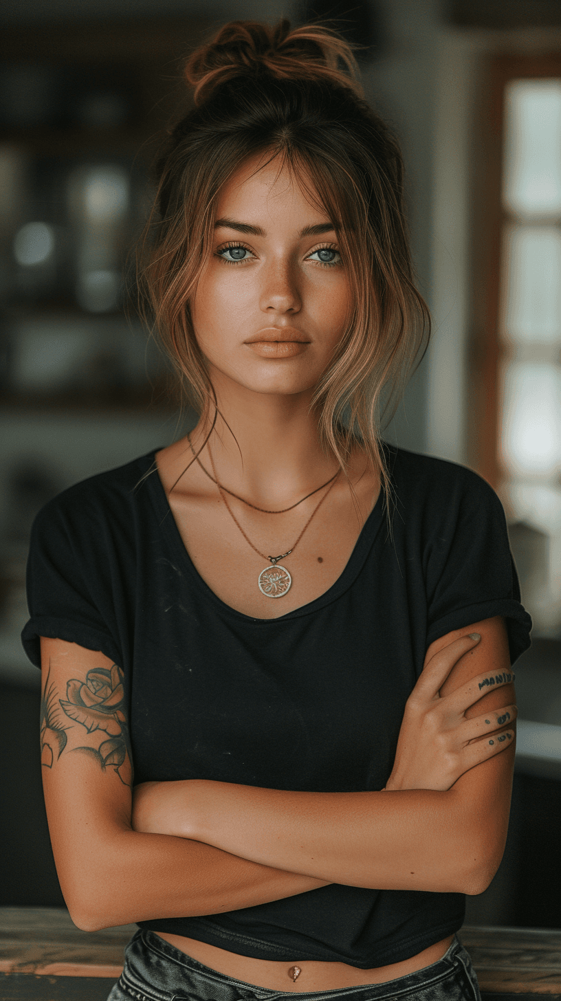 Una mujer con camisa negra