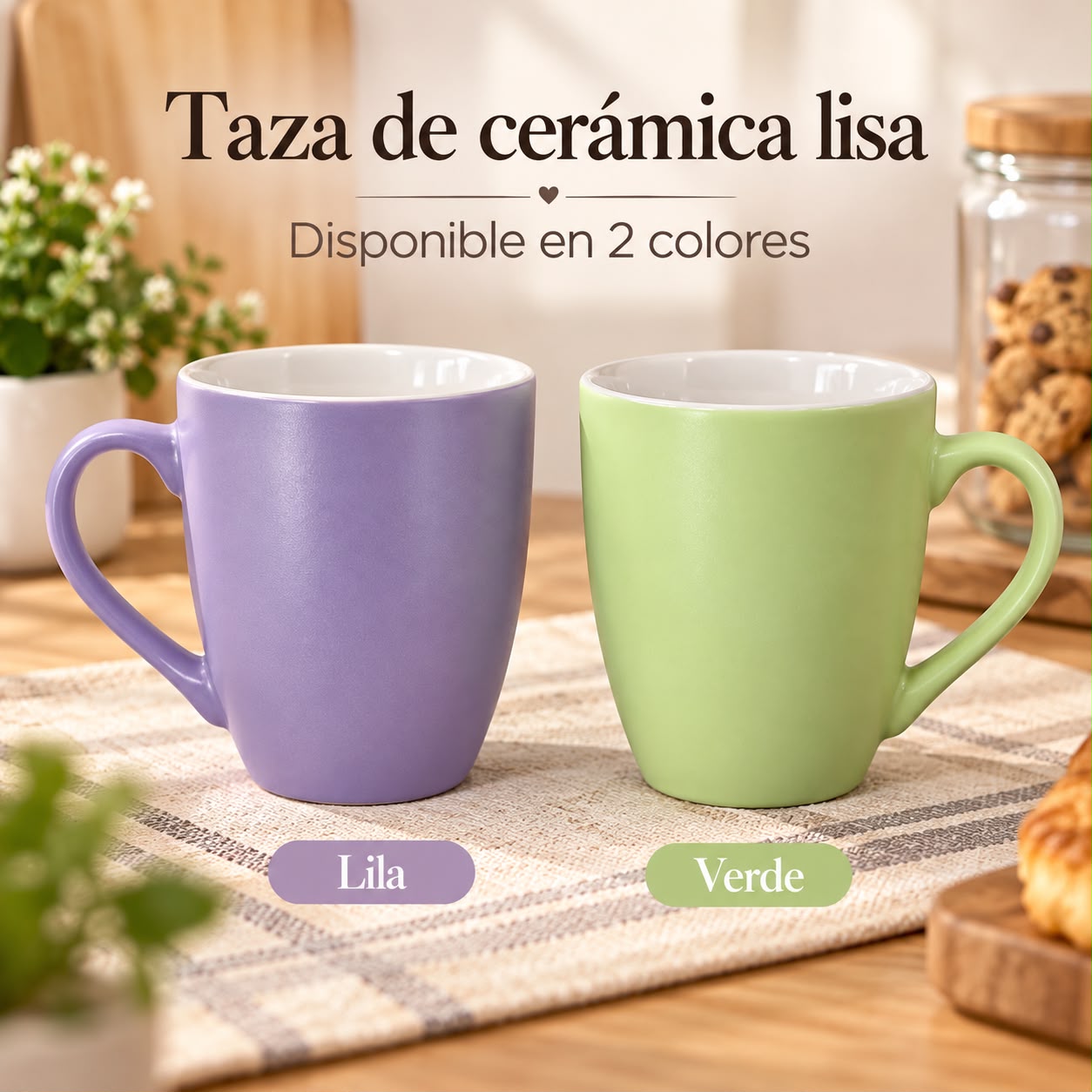 Taza de cerámica lisa – lila y verde