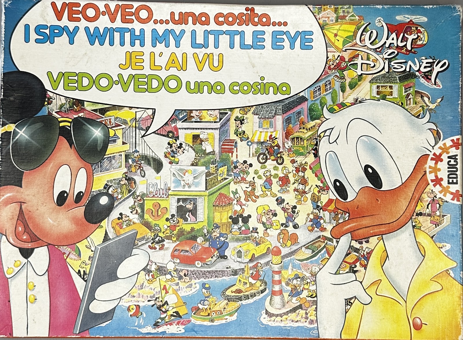 Educa Disney 'I Spy With My Little Eye' multilingual observation game (Veo Veo / Je l'ai Vu), Made in Spain, c.1985-1992