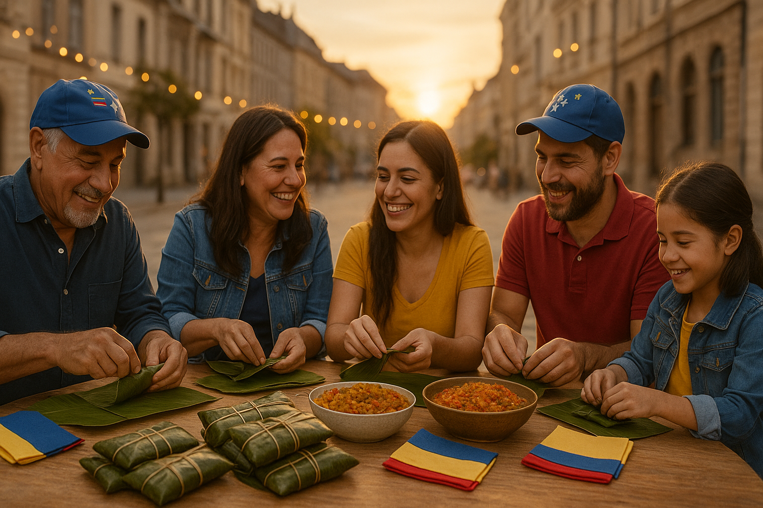Venezolanos de la diáspora preparando y compartiendo hallacas en comunidad