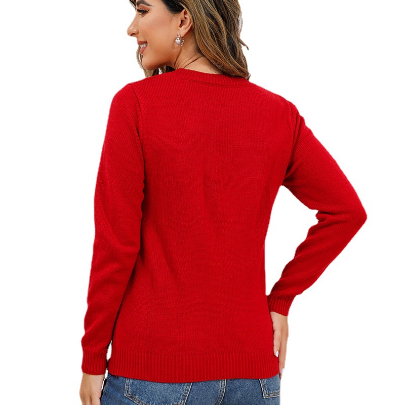 Knitted sweater with reindeer jacquard pattern