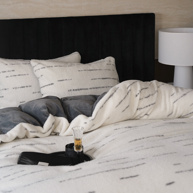 Striped Bedding Set, Milk Fleece, 4-piece, winter warm