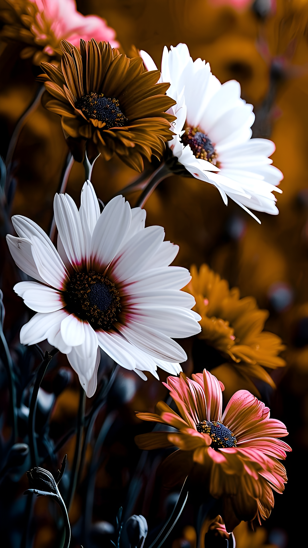 Contrasting White and Rust Colored African Daisies - Free 4K mobile Wallpaper