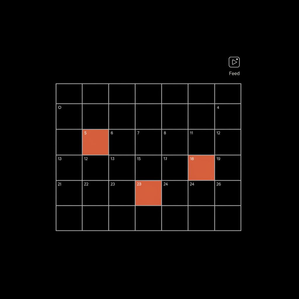 Minimal 2D vector calendar highlighting optimal posting slots in brand colors for best time to post on Instagram with small Reels and Feed icons