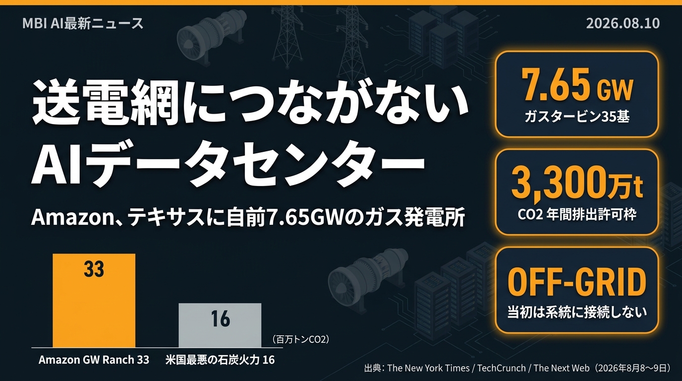 Amazon、テキサスに自前7.65GWのガス発電所 — 「送電網につながないAIデータセンター」が米国最大の排出源になる