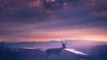 Deer, Crescent, Nightscape, Reflection 4K iPhone Wallpaper