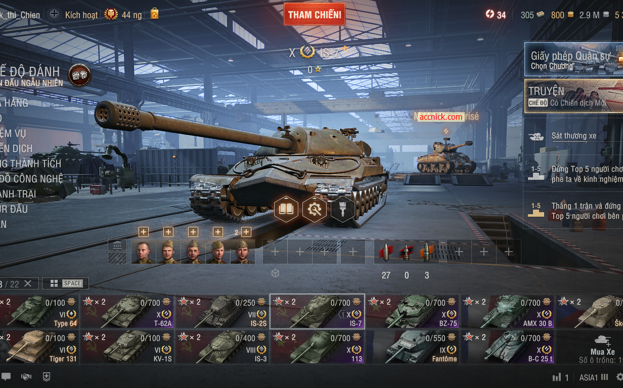 Acc World of Tanks PC sở hữu 6 tank X BZ-75, 113, IS-7, T-62...