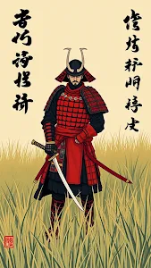 Traditional Samurai Warrior Red Armor Katana Poster Art