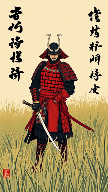 Traditional Samurai Warrior Red Armor Katana Poster Art - Free mobile Wallpaper