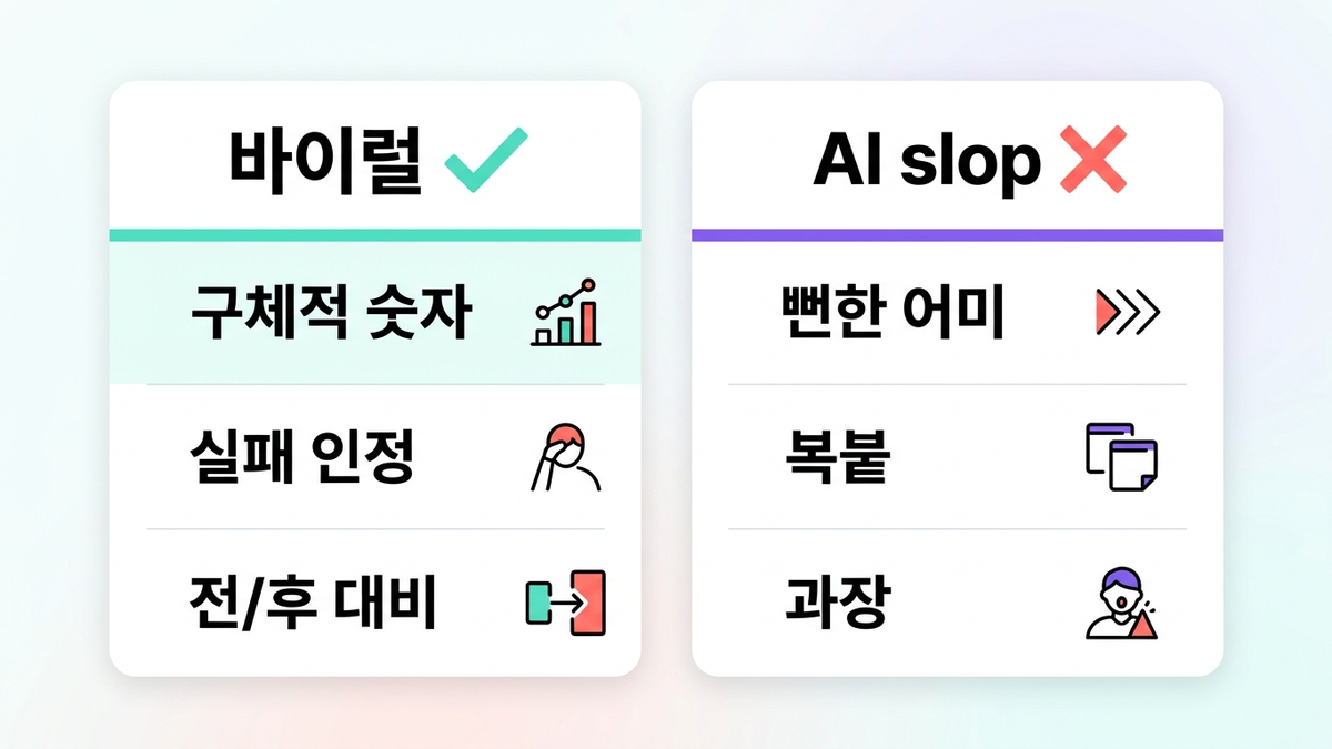 바이럴 vs AI slop 패턴 비교