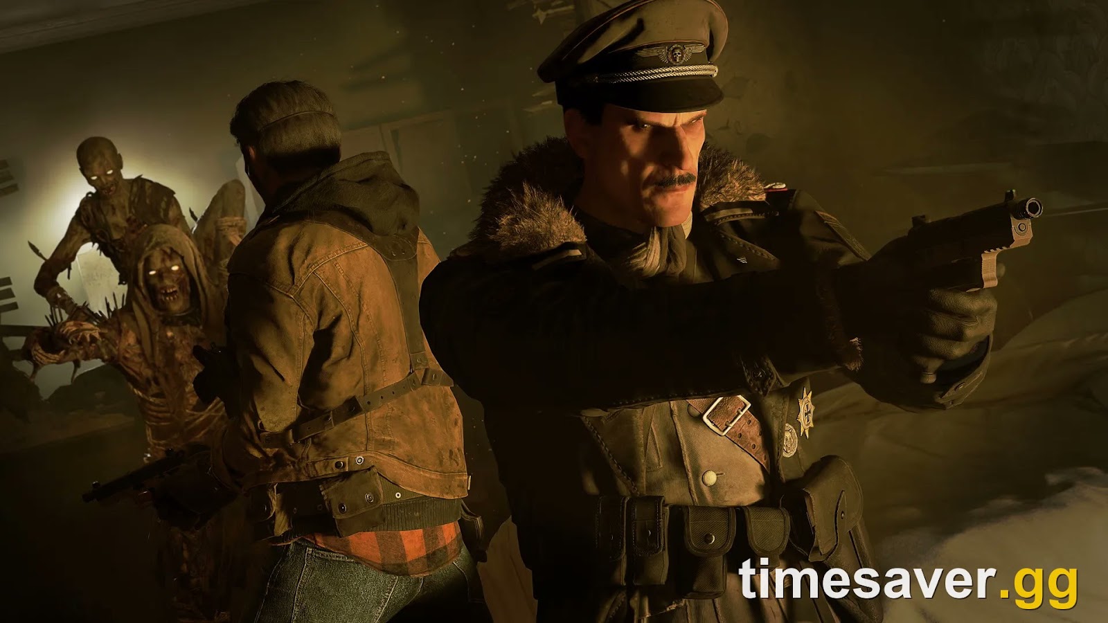 Black Ops 7 Zombies operators battling the undead horde inside a Rex Infernus interior during Season 6: The Haunting